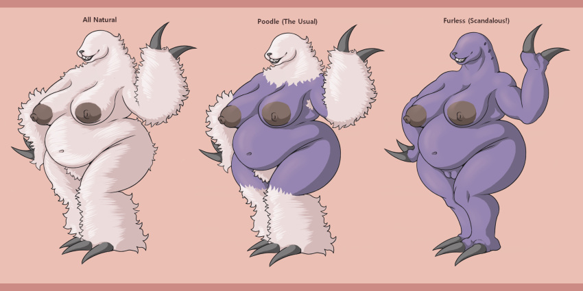 anthro armpit_hair big_breasts breasts chthon eyeless fat_mons female fur igraine liarborn monster_girl_(genre) nipples nude overweight plump_labia pubes purple_skin pussy simple_background solo white_fur