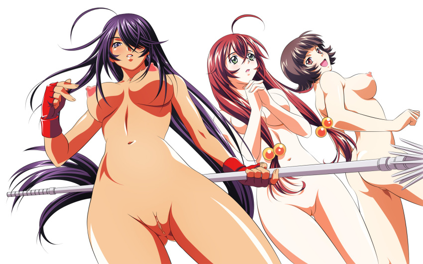 3girls ass breasts erect_nipples female female_only highres ikkitousen innie_pussy kanu_unchou legs multiple_girls navel nipples nude nude_filter pussy thighs uncensored