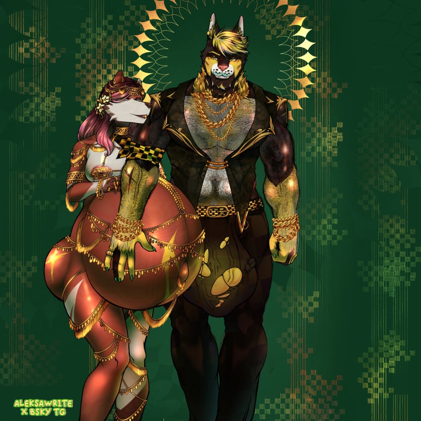 abs abstract_background accessory ailurid aleksawrite anthro arm_hair balls bear beard beer_belly belly belly_markings belly_rub belt big_balls big_belly big_bulge big_butt big_hands big_muscles big_pecs big_penis black_body black_fur black_hair blonde_hair blue_eyes body_hair bottomwear bracelet brown_body brown_fur brown_hair brown_nose bulge butt butt_markings canid canine canis chain chest_hair choker claws clothed clothing duo ear_piercing ear_ring erection facial_hair fingers flower flower_in_hair fur futanari genital_growth genitals gold_(metal) gold_bracelet gold_chain gold_jewelry golden_markings grey_hair growth hair hair_accessory headgear headwear herm hi_res huge_balls huge_belly huge_breasts huge_bulge huge_butt huge_pecs huge_penis huge_thighs humanoid humanoid_genitalia humanoid_penis hyper hyper_belly hyper_pregnancy intersex intersex/male jewelry jewelry_only lips male mammal manicure markings mature_male metal muscular muscular_male navel necklace nipple_piercing nipple_ring nipples nude orange_body orange_fur pants pecs penis penis_growth piercing pink_nose plant pregnant pregnant_futa pubes red_panda ring ring_piercing scarf shirt simple_background size_difference skimpy smile stretched_clothing swelling teeth thick_thighs topwear translucent_clothing vein veiny_muscles veiny_penis wardrobe_malfunction white_body white_fur wolf yellow_body yellow_eyes yellow_fur