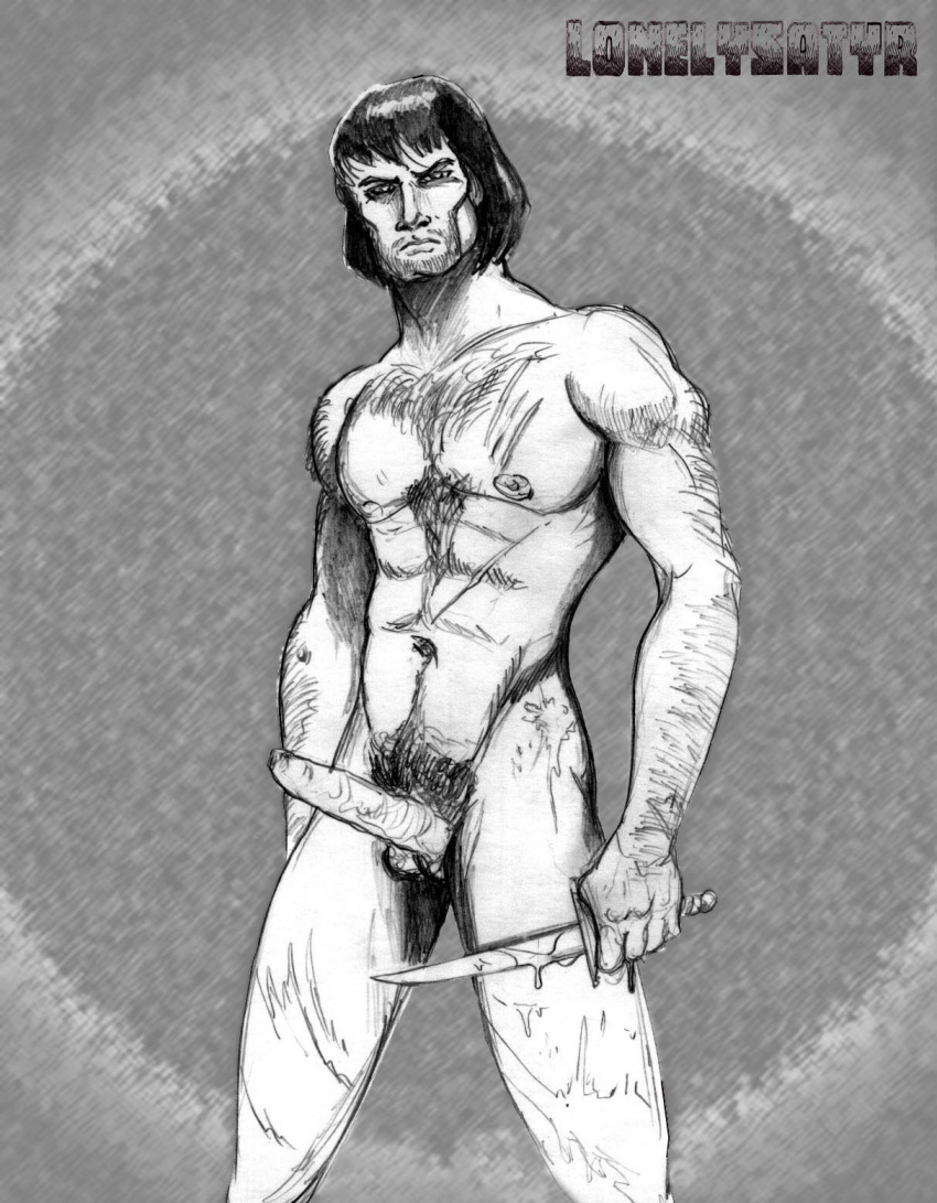 lonelysatyr male_only monochrome penis tagme tarzan tarzan_(character) testicles