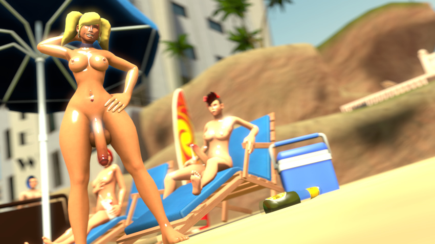 balls beach bimbo breasts dickgirl female_scout femscout femscout_(alt_design) futanari intersex nipples nude penis piercing randomdud rule_63 scout scout's_mother smile source_filmmaker tan team_fortress_2 thick_thighs