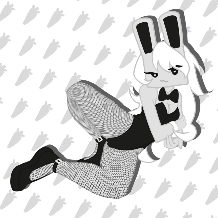 1girls blush_lines bunny_costume bunny_ears bunny_girl bunnysuit cube_459_(geometry_dash) eyebrows_visible_through_hair femgram fishnet_legwear fishnets furry geometry_dash heart-shaped_pupils long_hair solo white_hair