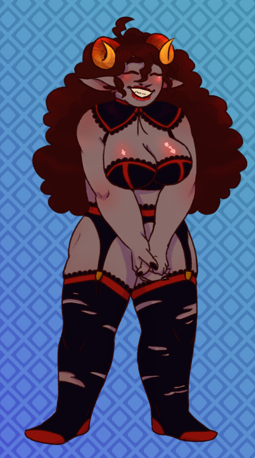 1girls alien alien_humanoid aradia_megido color colored female female female_focus female_only full_color garter_straps h-leandy homestuck homestuck_troll horn horns humanoid humanoid_alien lingerie long_hair long_hair_female solo solo_female stockings thigh_highs thighhighs troll