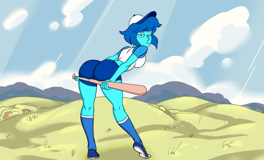 2d ass baseball_bat baseball_cap baseball_uniform big_ass big_butt blue_body blue_eyes blue_hair blue_skin bottom_heavy cartoon_network clothed clothing edit expressionless fat_ass female footwear full_color fully_clothed gem_(species) grimphantom hourglass_figure lapis_lazuli_(bob) lapis_lazuli_(steven_universe) lemoeve looking_back medium_breasts no_penetration outside presenting_ass redraw solo solo_female steven_universe straight_face thick_legs thick_thighs wide_hips