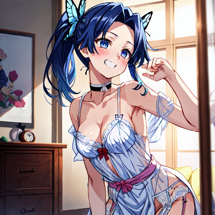 ai_generated blue_eyes demon_slayer kanzaki_aoi_(kimetsu_no_yaiba) kimetsu_no_yaiba lingerie tagme twintails