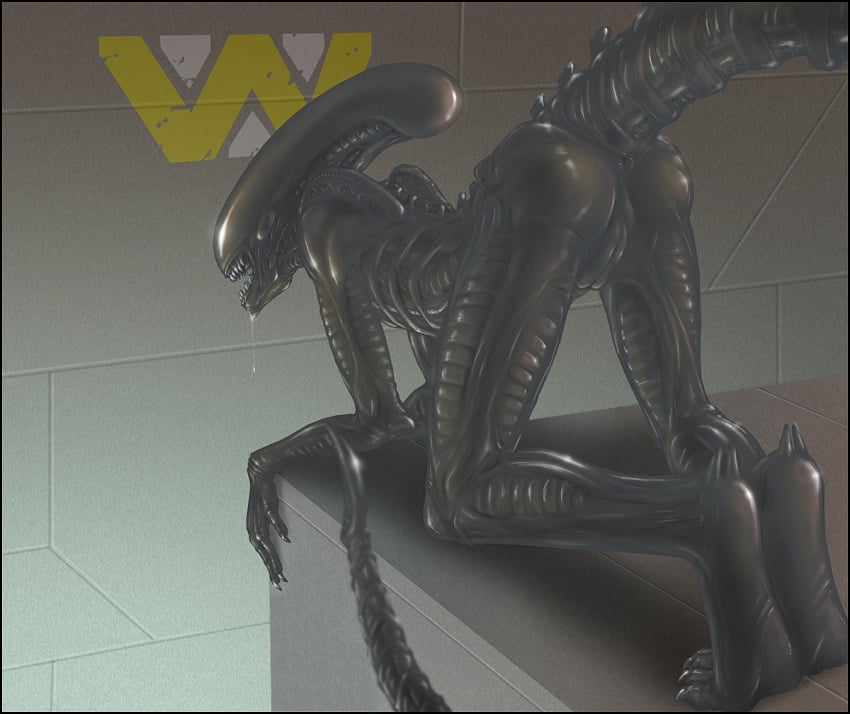 alien all_fours anus ass bone claws feet female female_xenomorph from_behind open_mouth presenting presenting_hindquarters pussy saliva skimpy soles teeth xenomorph zen