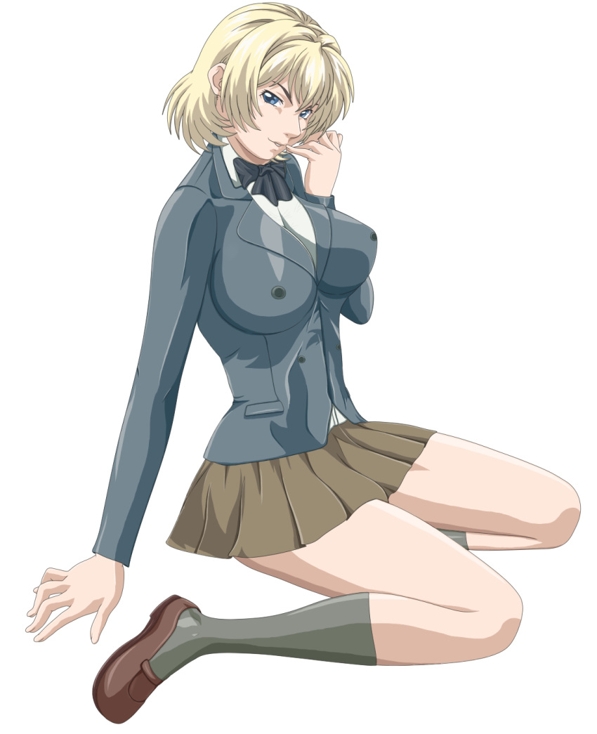 1girls bible_black big_breasts blonde_hair busty feet green_eyes jody_crowley large_breasts legs looking_at_viewer necklace nipples nude pale_skin parted_lips school_uniform seductive seductive_smile shin_bible_black sitting thighs voluptuous