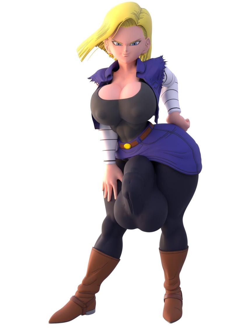 1robot_futa 3d android android_18 big_areola big_balls big_breasts big_penis blonde_hair boob_window breasts cleavage dragon_ball futanari looking_at_viewer nipples_visible_through_clothing penis robot_humanoid shocking_(artist) short_hair solo