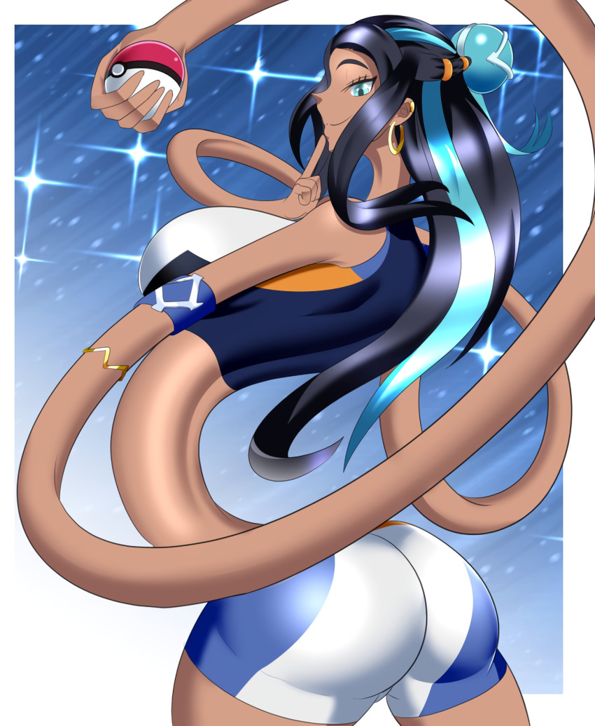 1girls big_ass big_breasts blue_eyes elastic elastic_arms elastic_body elastic_torso female female_only looking_at_viewer nessa_(pokemon) pokemon solo zaro24