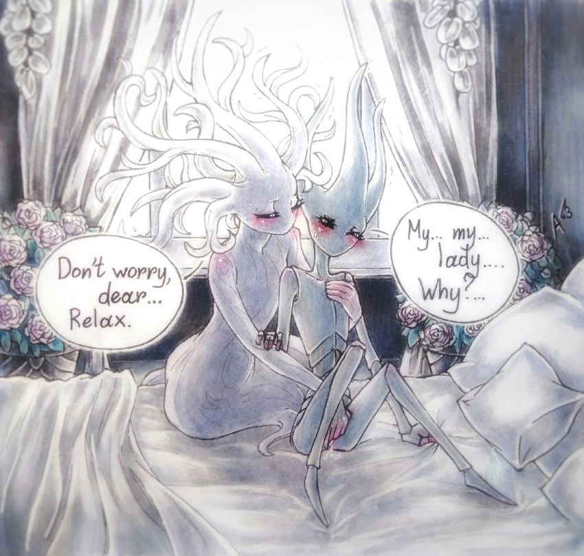 dryya_(hollow_knight) female female/female hollow_knight masturbation white_lady_(hollow_knight)