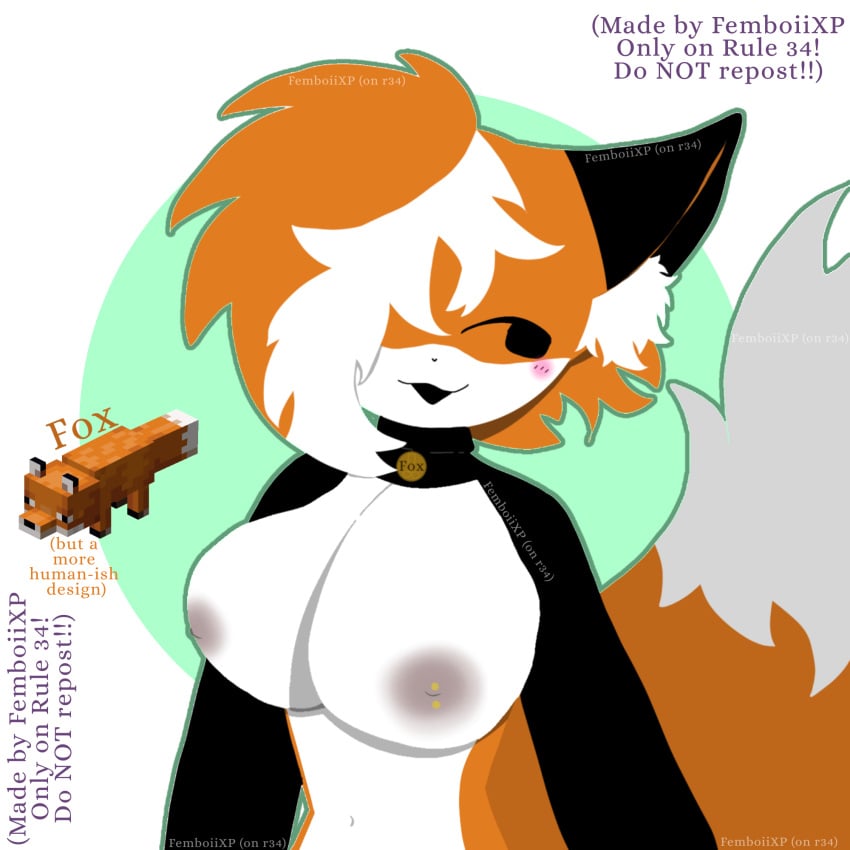 breast_piercing breasts breasts_out collar femboiixp fox fox_(minecraft) fox_ears fox_tail minecraft_mob