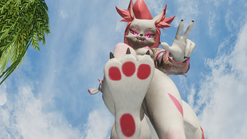 16:9 3d_(artwork) 5_tails anthro blehcolonthree canid canine digital_media_(artwork) epic_games feet female foot_fetish fortnite fox hi_res imminent_stomp kimiko_five-tails looking_at_viewer mammal multi_tail solo tail widescreen