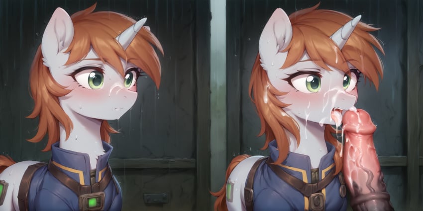 ai_generated before_and_after cum fallout_equestria greesys horsecock littlepip my_little_pony rain tagme