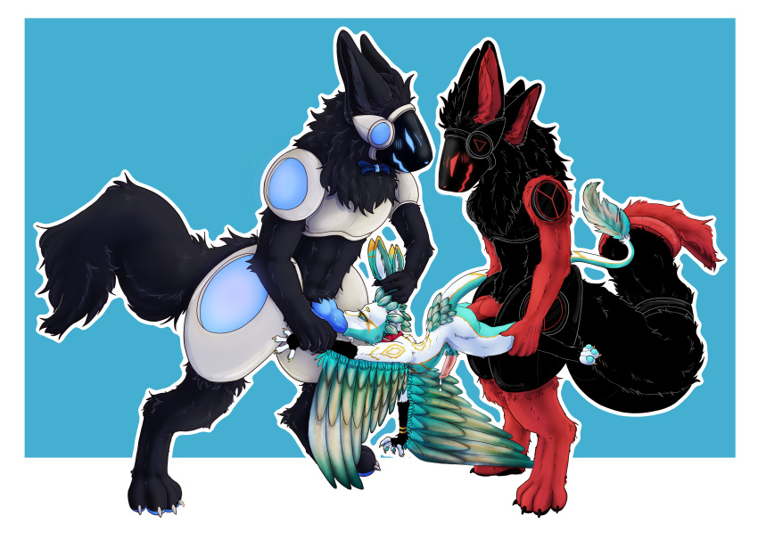 absurd_res anthro avali blaze_the_protogen group hi_res machine male male/male protogen trio unknown_artist