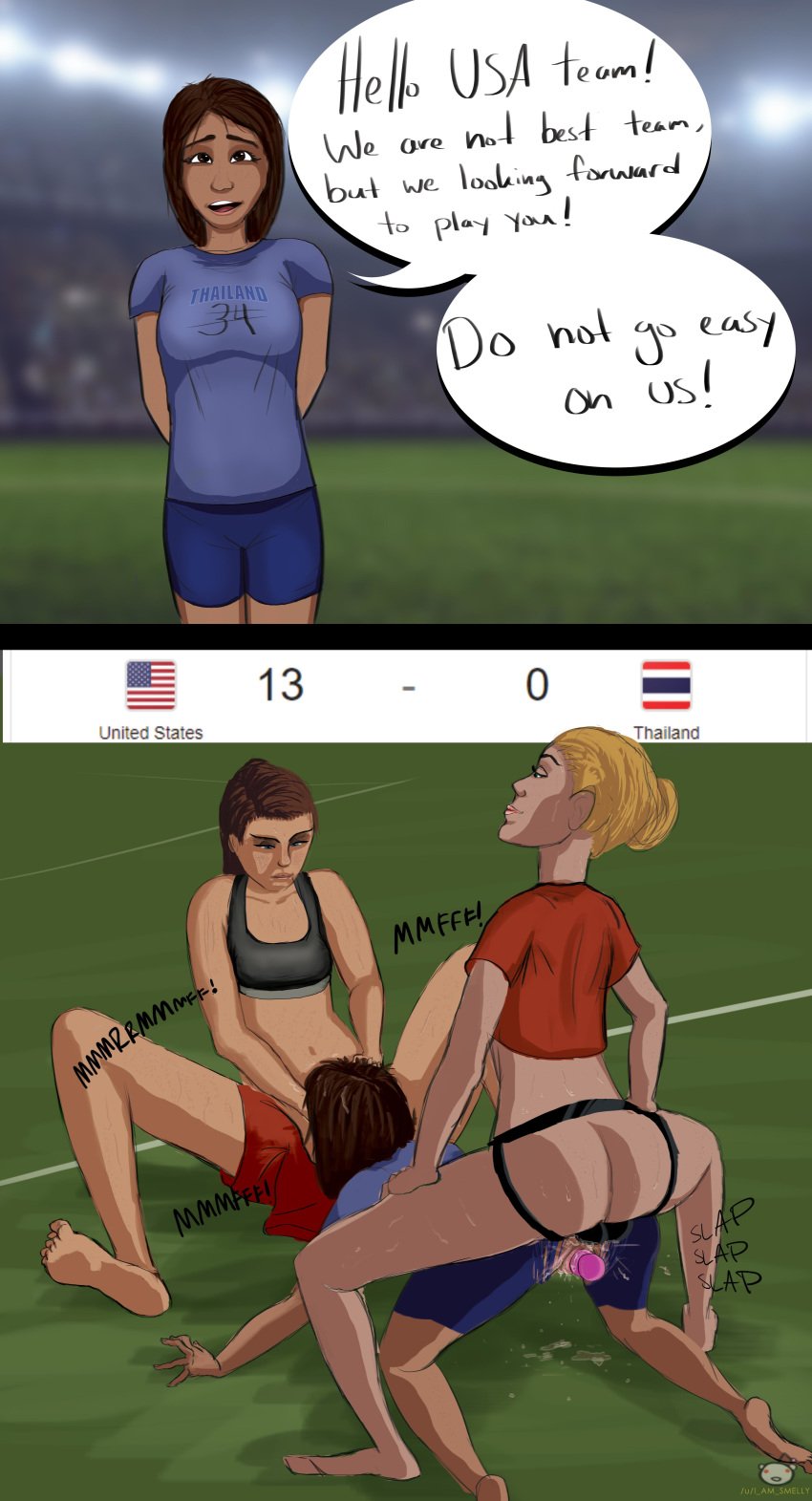 2019_fifa_womens_world_cup 3girls ainon_phancha anal anal_penetration ashlyn_harris ass bottomless buggery christen_press comic defeat defeated dialogue dildo female female_only football humiliation i_am_smelly instant_loss_2koma multiple_girls painal penalty_game score soccer soccer_uniform sports strap-on thailand uniform united_states_of_america vaginal_penetration victory world_cup