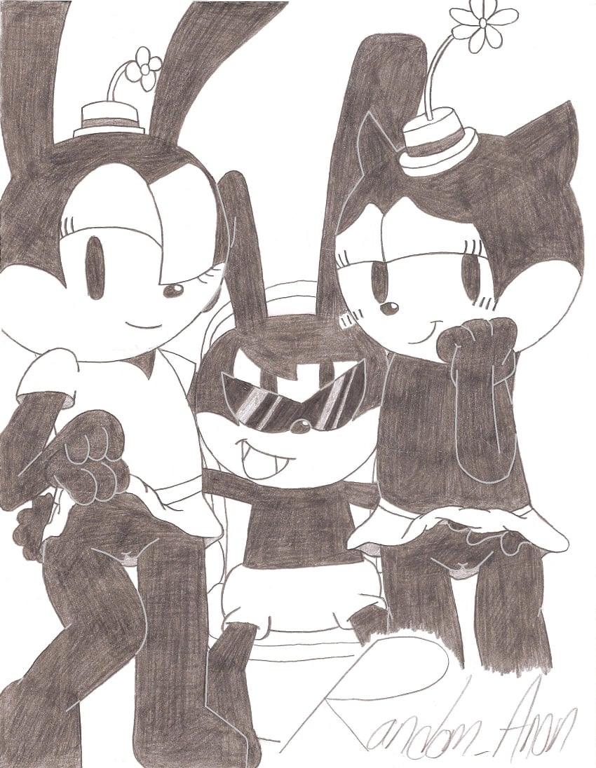 anthro disney fanny_cottontail monochrome ortensia oswald_(character) oswald_the_lucky_rabbit pussy random_anon