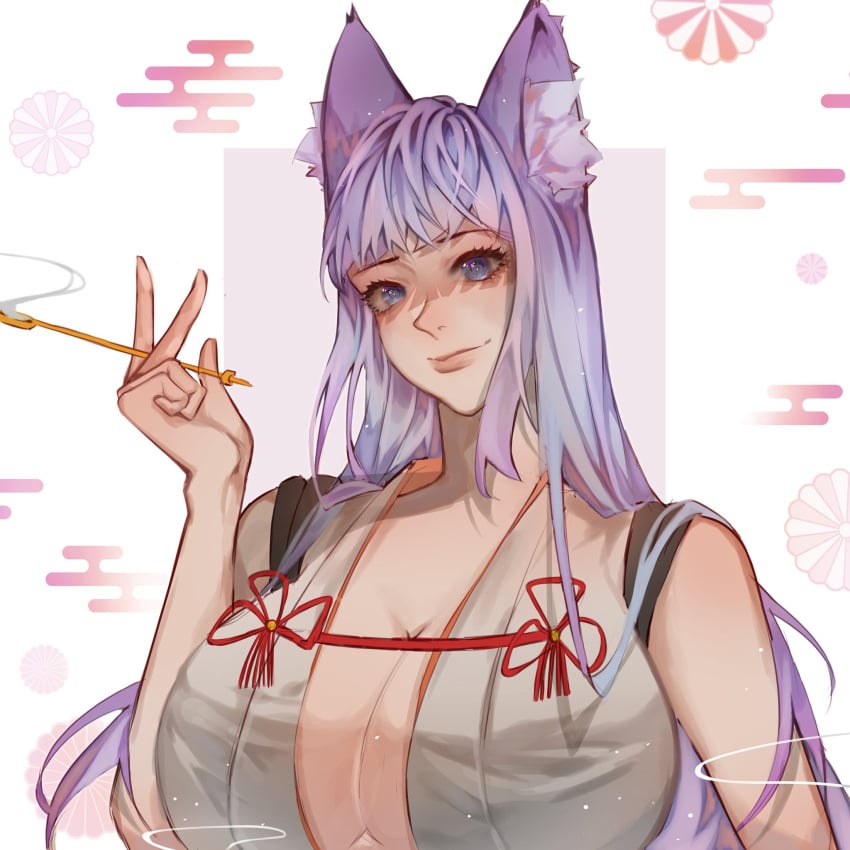 big_breasts breasts clothing fox_ears fox_girl huge_breasts kupee large_breasts long_hair rainii_galaxii twitch vtuber