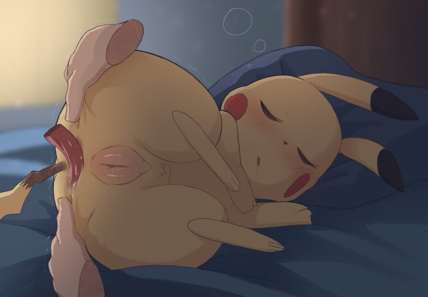 1other anilingus animal_sexualization anus ass bed bedroom blush closed_eyes commentary disembodied_hand disembodied_tongue drooling english_commentary female greatm8 groping highres indoors lying on_bed on_side photoshop_(medium) pikachu pokemon pokemon_(creature) pokephilia pussy saliva sleep_molestation sleeping spread_ass trembling uncensored variant_set yellow_fur zoophilia