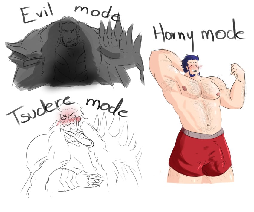 ashnard_(fire_emblem) balls bara beard big_penis blush body_hair bulge facial_hair fire_emblem flaccid hand_behind_head male male_only muscles muscular nintendo penis solo solo_male tugfx8