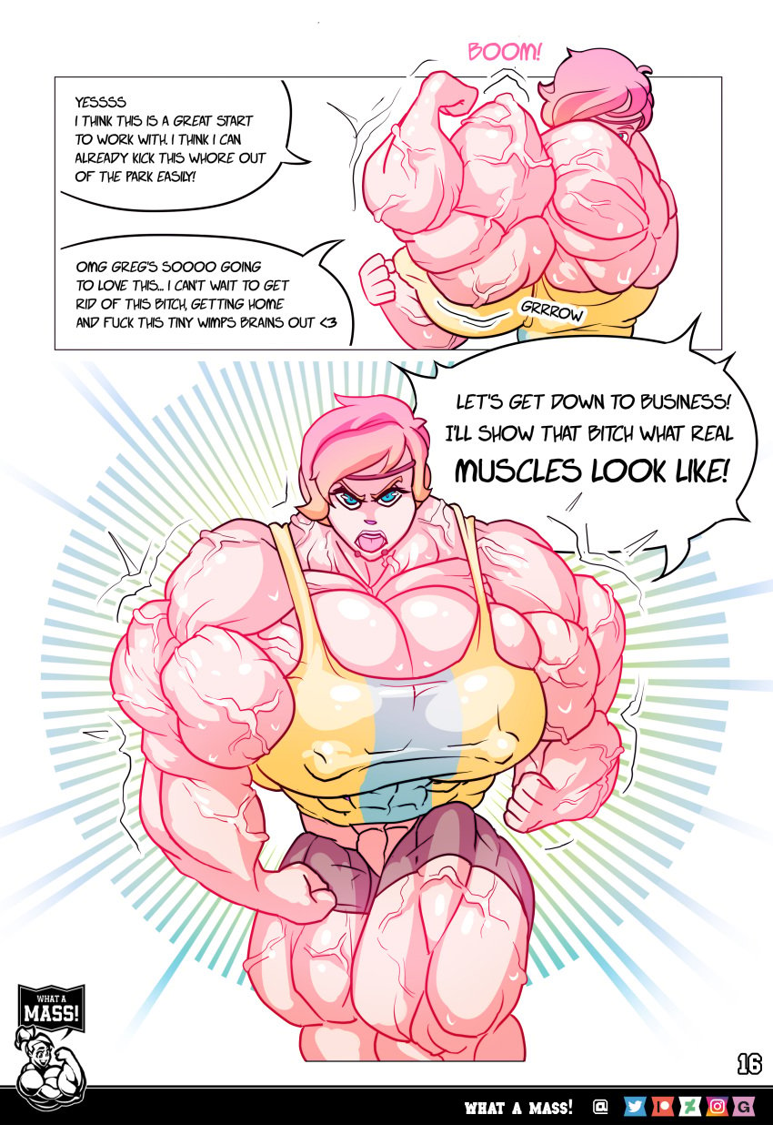 1girls 2d 2d_(artwork) 2d_artwork 2girls abs absurd_res alternate_version_at_patreon alternate_version_at_source alternate_version_available artist_logo biceps big big_ass big_biceps big_breasts big_butt big_muscles breasts caption comic competition contest covered_nipples dialogue digital_art digital_media digital_media_(artwork) female flexing flexing_biceps growth_drive hyper_muscles muscle_growth muscles muscular muscular_arms muscular_female muscular_legs muscular_thighs nipples nipples_visible_through_clothing pink_hair purple_hair rivalry rivals speech_bubble story sweating text thighs tight_clothing veins veiny_muscles weightlifting weights what_a_mass! working_out workout