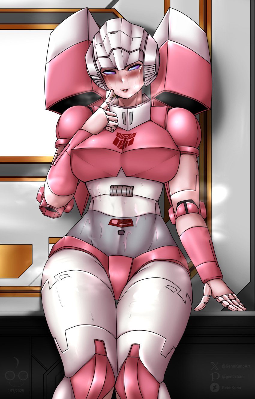 arcee arcee_(g1) cybertronian genkun genokuno gnyrkd horny horny_female lewd robot sexy solo sweat sweaty transformers transformers_g1