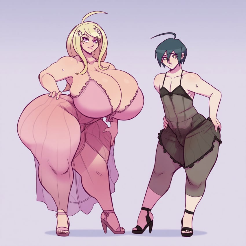 1femboy ai_generated akamatsu_kaede cow-ede_akamatsu danganronpa female huge_ass huge_breasts nightgown saihara_shuuichi see-through tagme thicc thick_thighs wide_hips