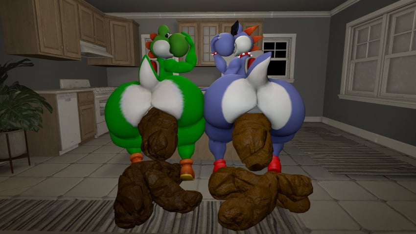 3d_(artwork) anthro anus ass ass_up balls big_butt boshi bottomless building butt_focus clothed clothing digital_media_(artwork) dinosaur duo eyewear feces footwear footwear_only genitals hi_res house huge_butt kanebrentkoopa kitchen looking_at_viewer looking_back male male/male mario_bros mostly_nude nintendo pooping_on_floor pooping_together prehistoric_species rear_view reptile scalie scat shoes shoes_only source_filmmaker_(artwork) sunglasses super_mario_rpg_legend_of_the_seven_stars tecbuttlovefa yoshi yoshi_(character)