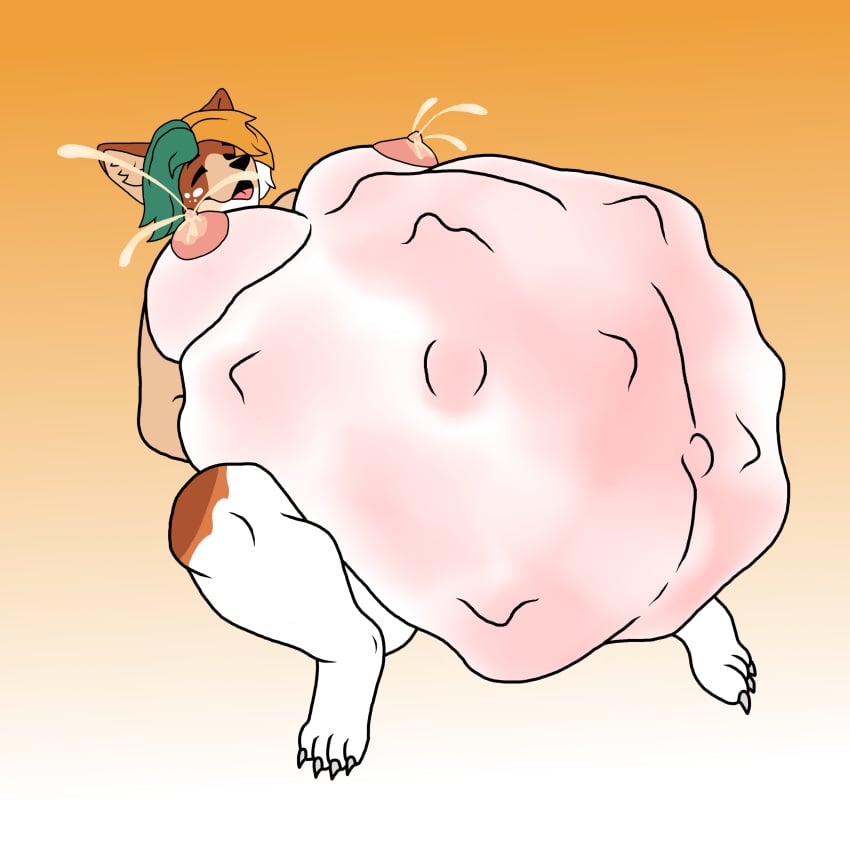 absurd_res anthro belly big_belly big_breasts bodily_fluids breasts canid canine canis domestic_dog female hi_res hyper hyper_pregnancy lactating male mammal nude nude_anthro nude_female pregnant pregnant_anthro pregnant_female projectile_lactation shiba_inu solo spitz thick_thighs zoey_the_shiba