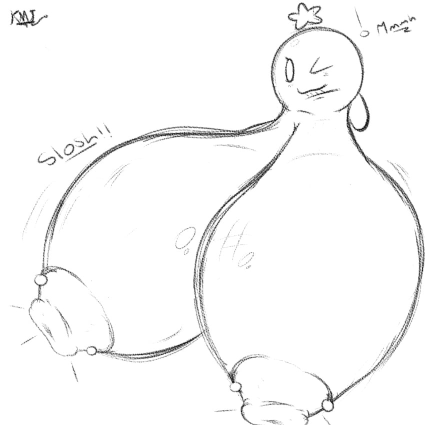 artist_request aureola ball_with_hyper_features big_nipples breast_bigger_than_head digital_art female_only hyper hyper_breasts mario_(series) mario_and_luigi_(series) nintendo nipple_piercing piercing sketch starlow waddling_head yellow_body