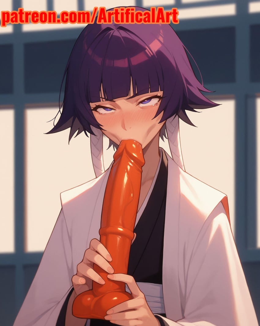 1girls ai_generated artifical_art black_hair bleach bleach:_the_thousand-year_blood_war blush dildo_in_mouth incest rolling_eyes sex_toy slender_body small_breasts soifon solo sucking sucking_dildo