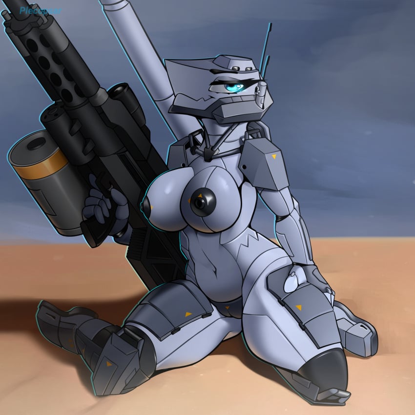 allison_mcknight_(spyglass8) anthro areola autocannon black_nipples blue_eyes digital_media_(artwork) female genitals grey_body gun hi_res holding_gun holding_object holding_ranged_weapon holding_weapon living_machine living_tank living_vehicle m1_abrams machine mounted_gun nipples nude plecopsar pussy ranged_weapon solo tank vehicle weapon