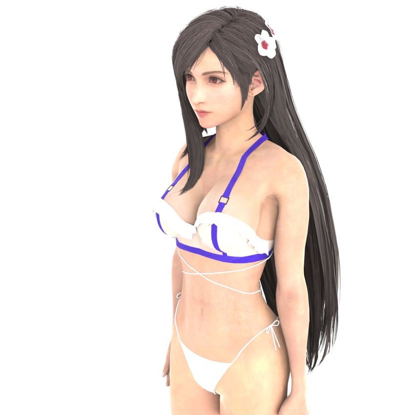 3d bikini black_hair final_fantasy final_fantasy_vii flower_in_hair swimsuit t-926088 tifa_lockhart white_bikini