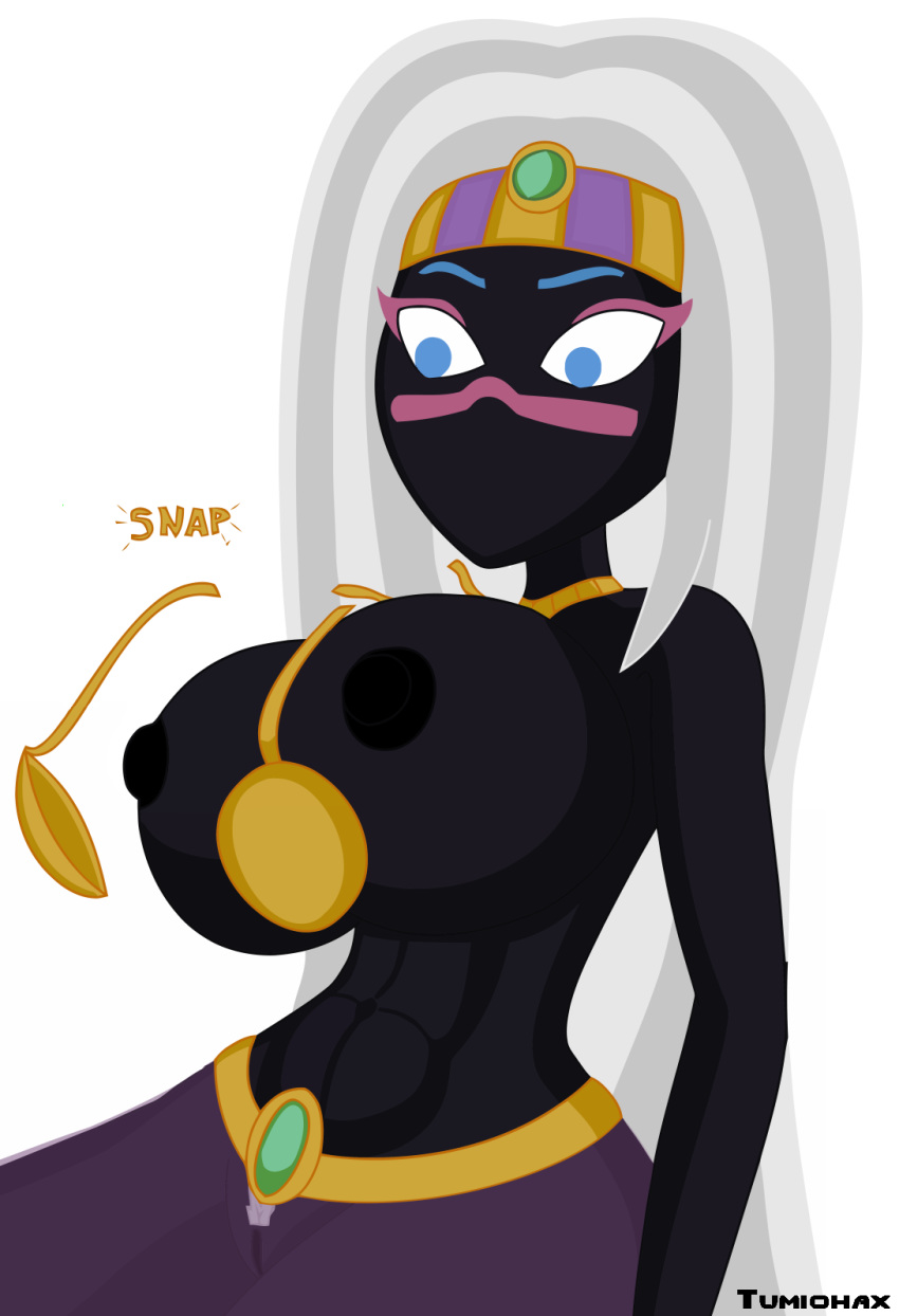 abs alien black_nipples black_skin curvy dark_nipples duck_dodgers female headband huge_breasts martian_(duck_dodgers) puffy_nipples queen_tyr'ahnee solo toned tumiohax wardrobe_malfunction white_hair