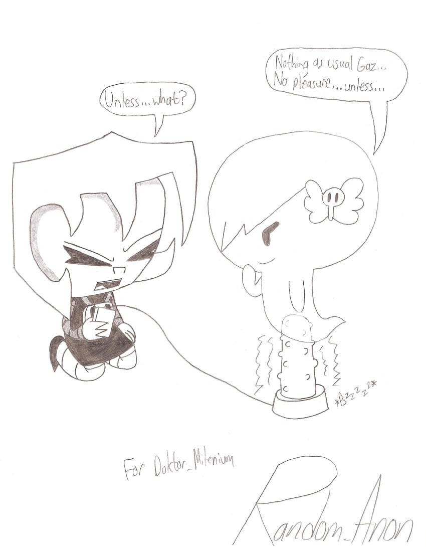 2girls carrie_krueger cartoon_network crossover dialogue english english_dialogue english_text female female_focus female_only gaz_membrane ghost ghost_girl invader_zim no_color random_anon sex_toy sketch smooth_skin speech_bubble text text_bubble the_amazing_world_of_gumball young