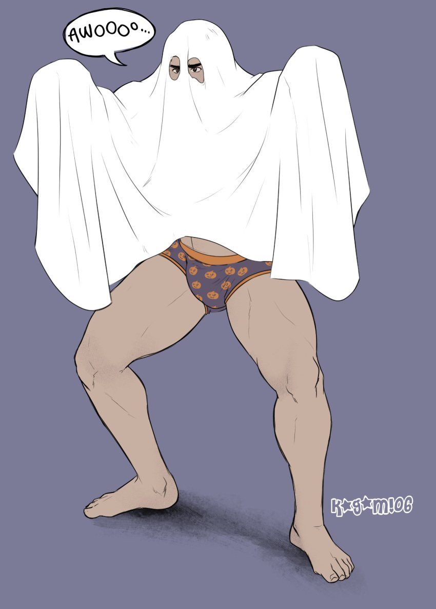 1boy bara bulge ghost halloween holidays kagami06 male male_only muscular_male sheet_ghost underwear