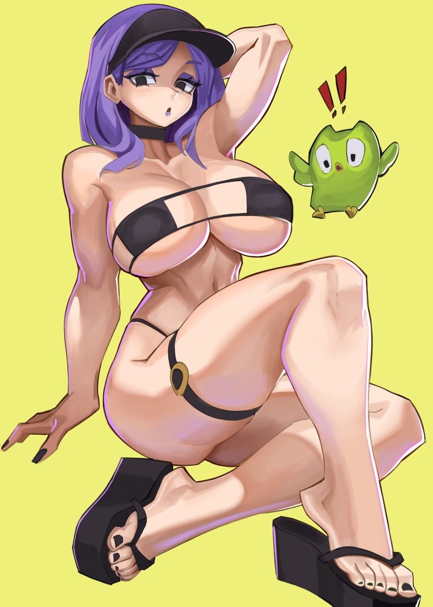 big_ass big_breasts big_butt big_thighs big_titties bikini breasts clothing curvaceous curvaceous_female curvaceous_figure curvy curvy_figure curvy_hips duolingo exnezo female female_focus female_only lily_(duolingo) looking_at_viewer purple_hair short_hair