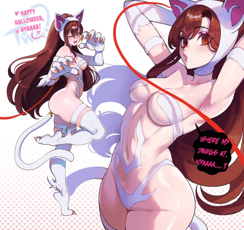 1girls 2024 big_ass buttplug buttplug_tail cat_claws cat_ears cat_tail catgirl catgirl_costume claws cosplay darkstalkers dialogue english_text felicia_(darkstalkers) felicia_(darkstalkers)_(cosplay) feline feline_humanoid female female_focus female_only furry furry_feet halloween halloween_costume hi_res high_resolution highres large_ass light-skinned_female light_skin medium_breasts oc original original_character red_eyes slutty_outfit small_waist solo solo_female solo_focus text thiccwithaq thread tiffany_(thiccwithaq) toned toned_female wide_hips