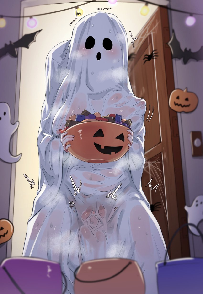 1boy 1girls areola ass big_ass big_breasts big_thighs breasts erect_nipples female ghost ghost_costume ghost_girl halloween halloween_costume huge_ass huge_breasts huge_thighs male mocomori nipples original original_character penetration penis penis_in_pussy pussy pussy_ejaculation pussy_juice pussy_juice_drip squirt squirting sweat sweatdrop sweating tagme thick_hips thick_thighs thighs wet wet_body wet_pussy