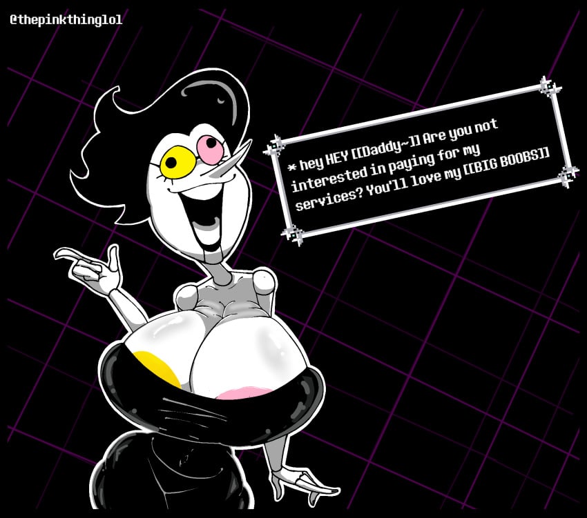 background big_ass big_breasts deltarune deltarune_chapter_2 female huge_breasts huge_tail rule_63 spamton_g_spamton text text_box thepinkthing thick undertale_(series) virtualgirl whore