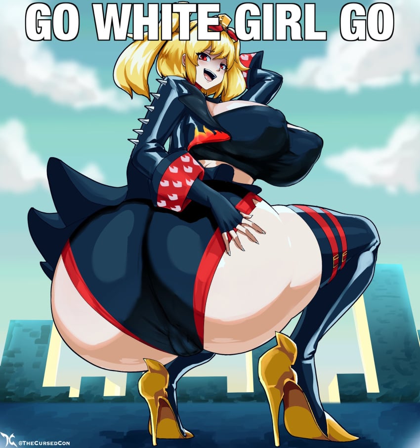 1girls ass burnice_white looking_at_viewer meme presenting_ass squatting tagme text thecon white_girl zenless_zone_zero