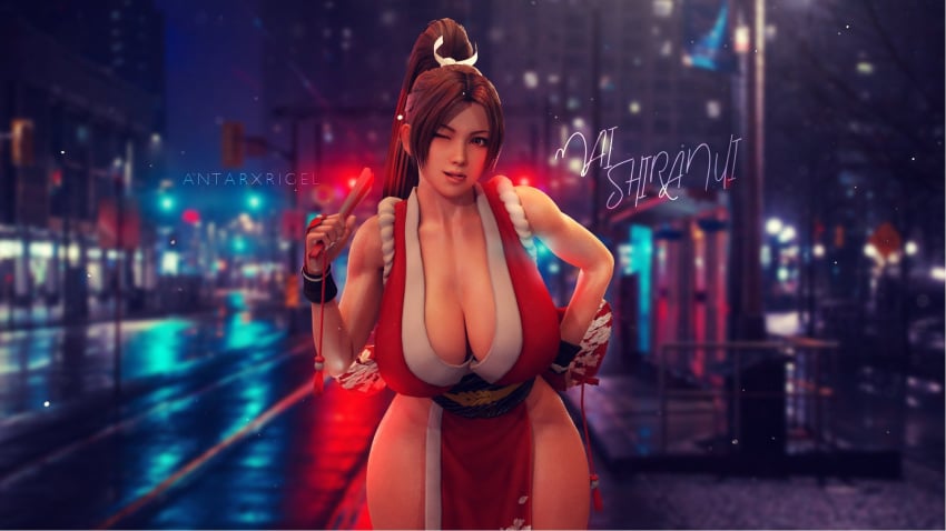 1girls antarxrigel asian asian_female brown_hair fatal_fury huge_breasts king_of_fighters mai_shiranui