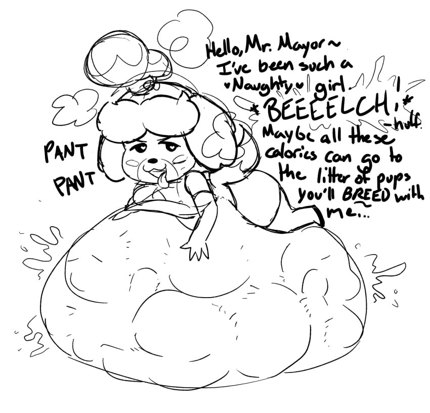 animal_crossing female_pred gussiekins isabelle_(animal_crossing) mass_vore same_size_vore soft_vore struggling struggling_prey unwilling unwilling_prey vore vore_belly