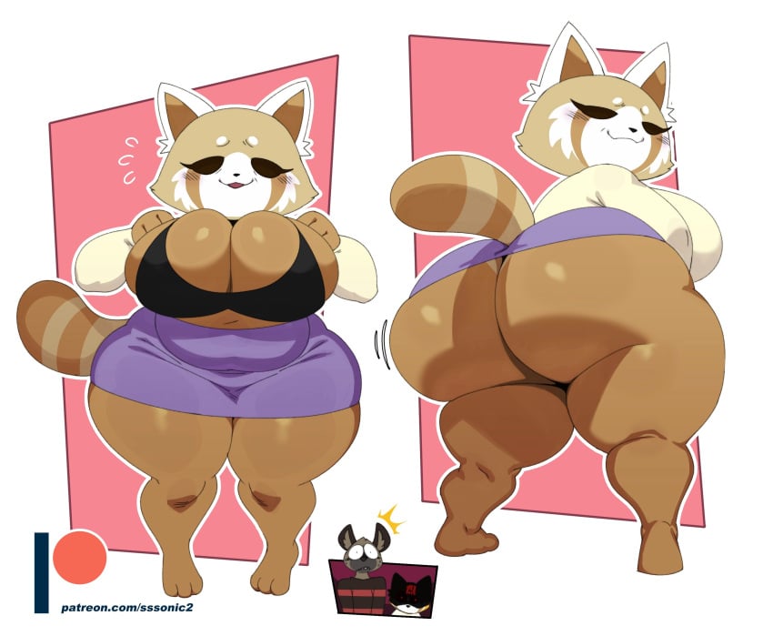 absurd_res aggressive_retsuko aggretsuko ailurid angry anthro ass big_breasts big_butt bottomwear bra breasts brown_body brown_fur clothed clothing clothing_lift female fur group haida haida_(aggretsuko) hi_res huge_breasts huge_butt hyena male mammal mature_female red_panda retsuko retsuko's_mother sanrio shirt shirt_lift skirt sssonic2 thick_thighs topwear trio underwear wide_hips