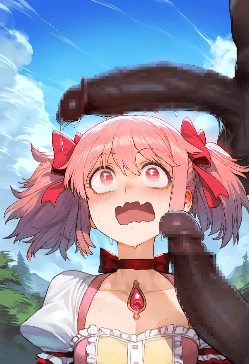 ai_generated artist_request blacked cock_shock dark_skin female hair_ribbon imminent_sex large_penis light-skinned_female madoka_kaname magical_girl magical_girl_outfit mahou_shoujo_madoka_magica pink_eyes pink_hair puella_magi_madoka_magica red_ribbon ribbon ribbons shocked shocked_expression shocked_eyes twintails