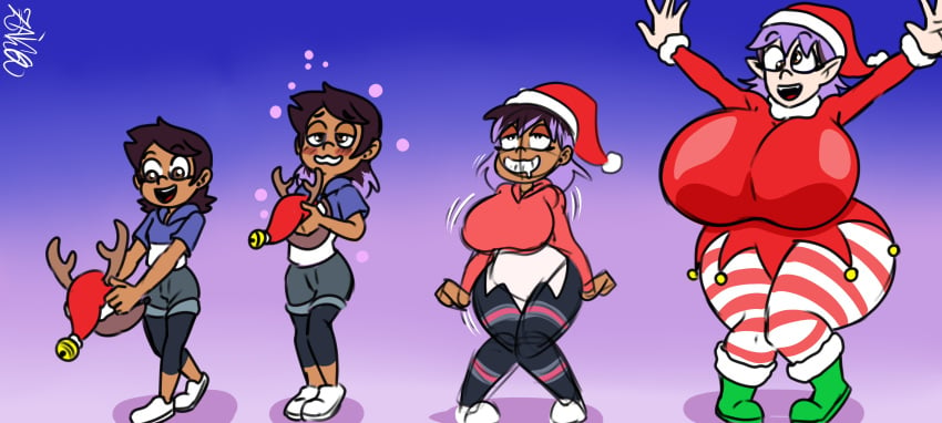 amity_blight big_breasts breast_expansion christmas elf_costume flat_colors identity_death luz_noceda silly_face tagme the_owl_house thick_thighs thigh_expansion transformation zaicomaster14