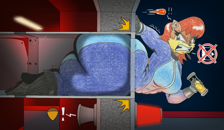 angry angry_face big_ass big_butt bottom_heavy bubble_butt clenched_teeth huge_ass inconvenient_ass sally_acorn snaphappy sonic_(series) sonic_the_hedgehog_(series) stuck stuck_in_vent vent