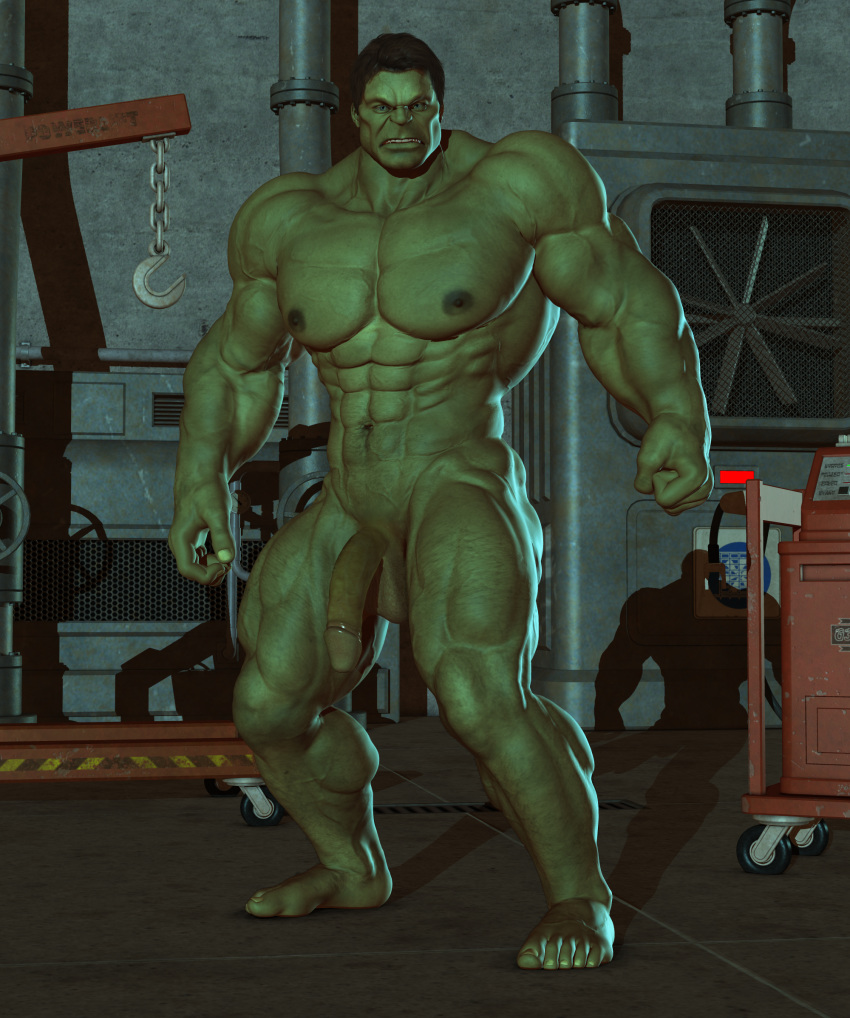 1boy 3d abs balls barefoot feet green_skin huge_cock hulk male male_only marvel muscles muscular penis solo yolco