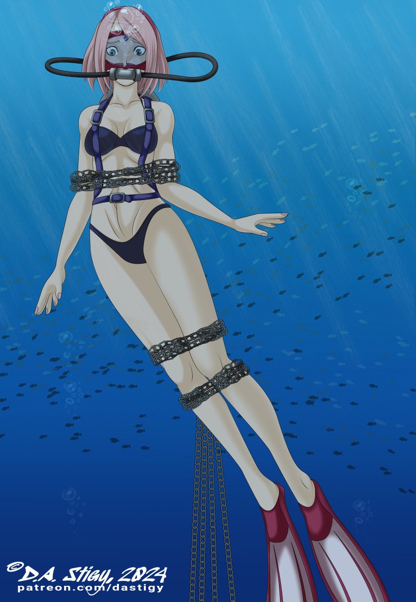 1girls bikini bikini_bottom bikini_top_down black_bikini black_bikini_bottom boruto:_naruto_next_generations damsel_in_distress dastigy female female_only female_solo fins flippers green_eyes heroine_in_trouble jewel_on_forehead milf naruto naruto_(series) peril pink_hair sakura_haruno scuba scuba_fins scuba_gear scuba_mask scuba_tank soles solo solo_female solo_only underwater underwater_peril