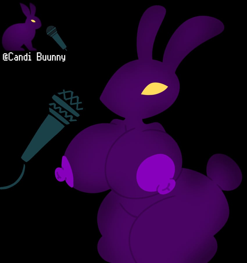 anthro big_breasts black_background breasts candi_buunny_(youtuber) electronics female five_nights_at_freddy's fur hi_res lagomorph leporid mammal microphone purple_body rabbit scottgames scut_tail short_tail simple_background skeletonhearts solo tail thick_thighs yellow_eyes youtube youtube_avatar youtuber youtuber_girl youtuber_sona youtubers