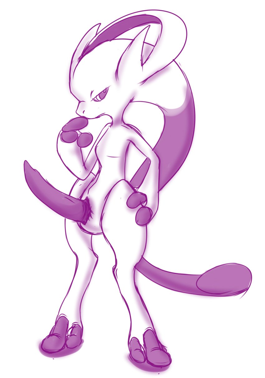 1boy feet furry head_tail long_penis male male_only mega_mewtwo_y mewtwo monochrome nintendo paws penis pokemon pokemon_(species) pokemon_rgby pokemon_xy solo